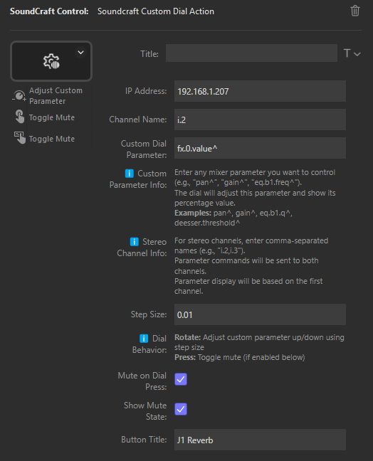 Custom Dial Action Configuration Settings