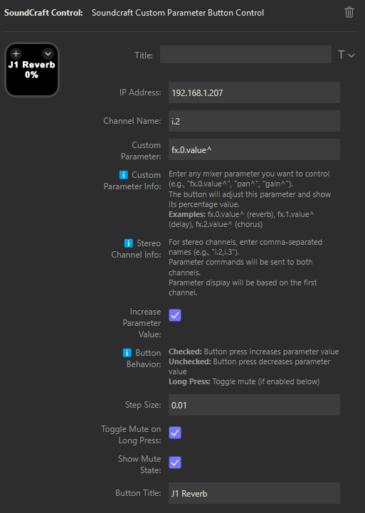 Custom Parameter Button Control Configuration Settings