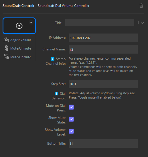 Dial Volume Controller Configuration Settings